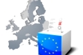detailed illustration of a ballot box with european flag in front of the European Map, members of the European Union are colored darker