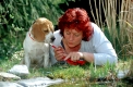 Wasserschildkroete
wird von Frau mit Hund betrachtet